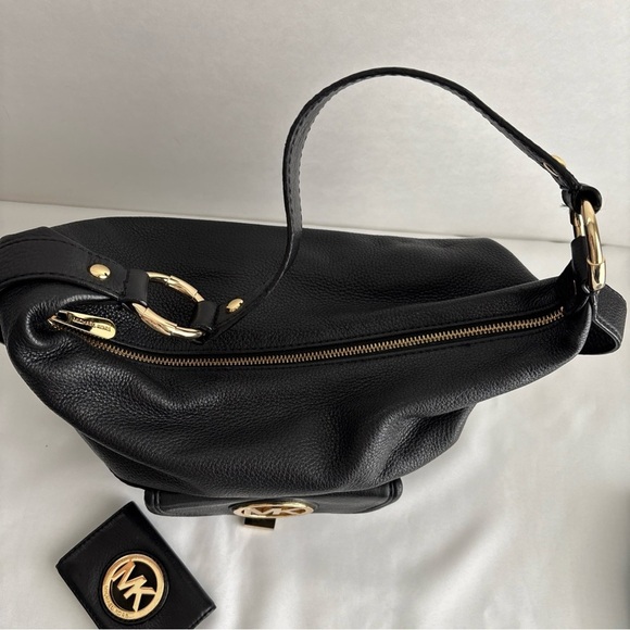 Michael Kors Black Hobo Bag Gold MK Logo & Wallet Set - Picture 5 of 14